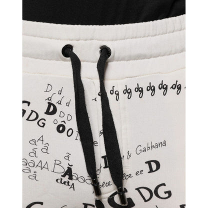 Dolce & Gabbana White Printed Cotton Jogger Sweatpants Pants Dolce & Gabbana