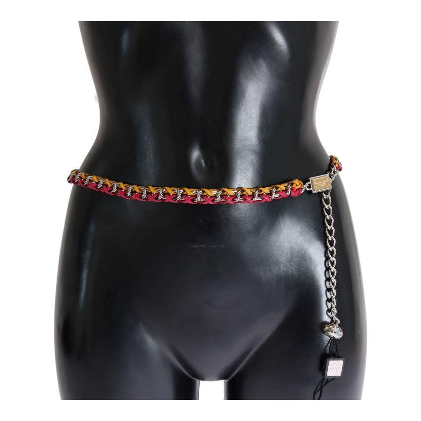 Dolce & Gabbana Red Yellow Leather Crystal Belt Belt