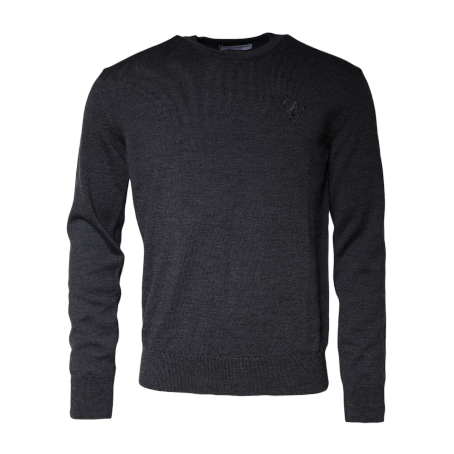 Dolce & Gabbana Dark Gray Wool Crew Neck Pullover Sweater Dolce & Gabbana