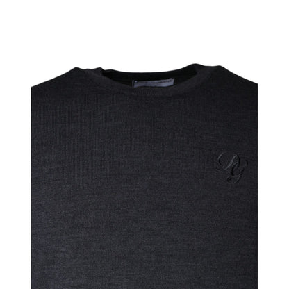 Dolce & Gabbana Dark Gray Wool Crew Neck Pullover Sweater Dolce & Gabbana