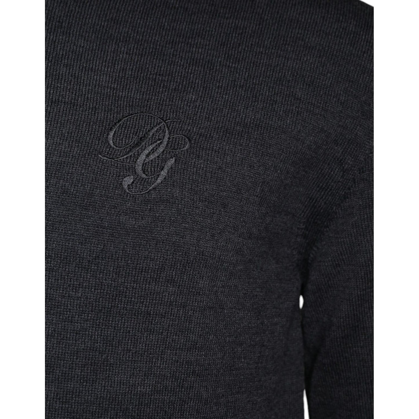 Dolce & Gabbana Dark Gray Wool Crew Neck Pullover Sweater Dolce & Gabbana