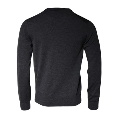 Dolce & Gabbana Dark Gray Wool Crew Neck Pullover Sweater Dolce & Gabbana