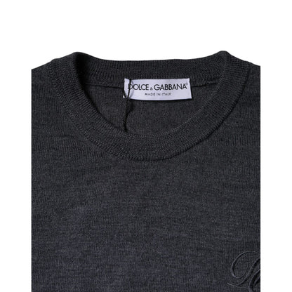 Dolce & Gabbana Dark Gray Wool Crew Neck Pullover Sweater Dolce & Gabbana