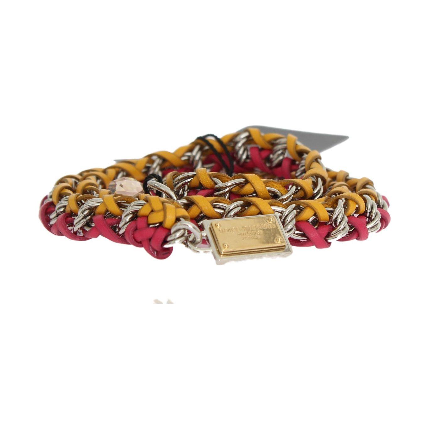 Dolce & Gabbana Red Yellow Leather Crystal Belt Belt