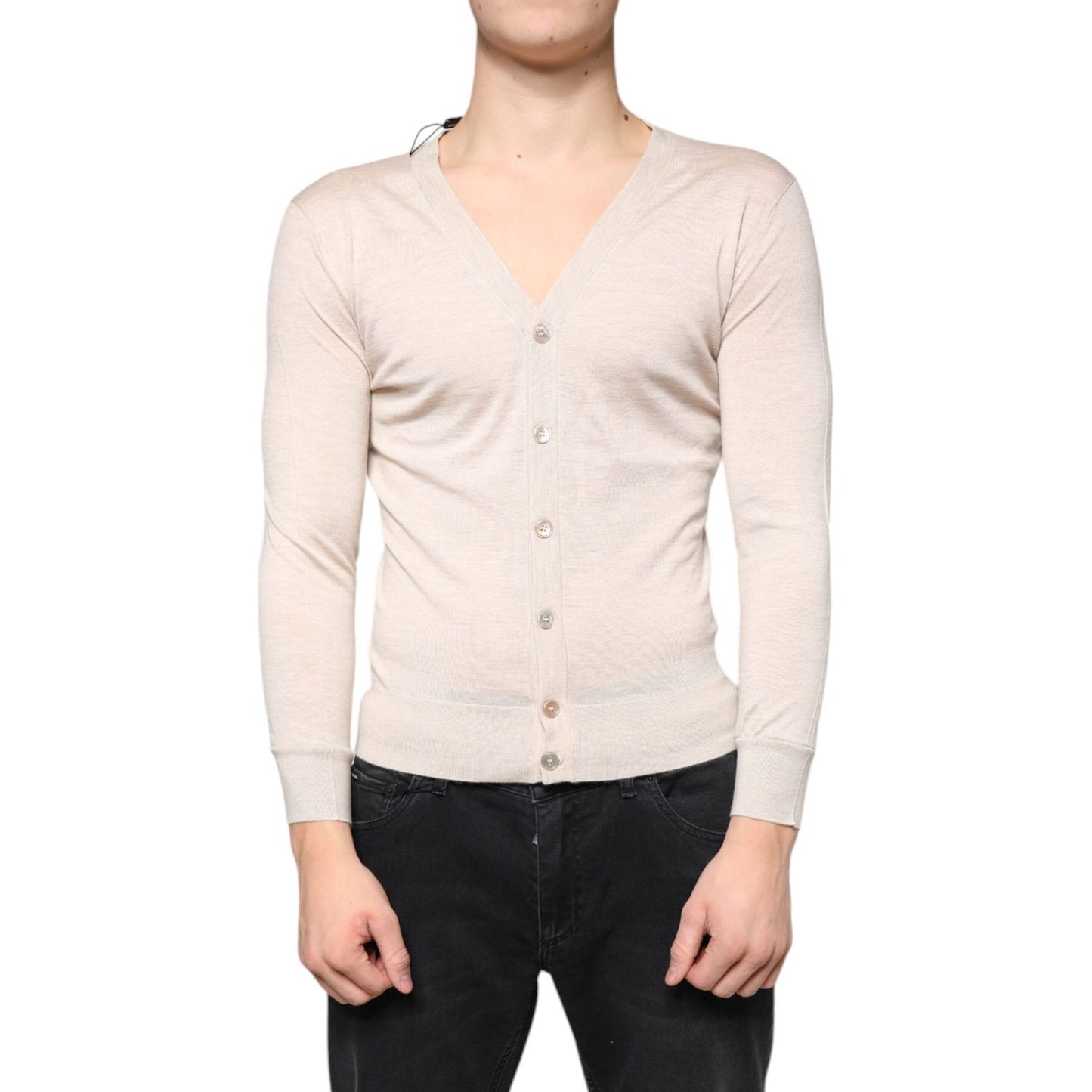 Dolce & Gabbana Beige Cashmere Button Down Cardigan Sweater Dolce & Gabbana
