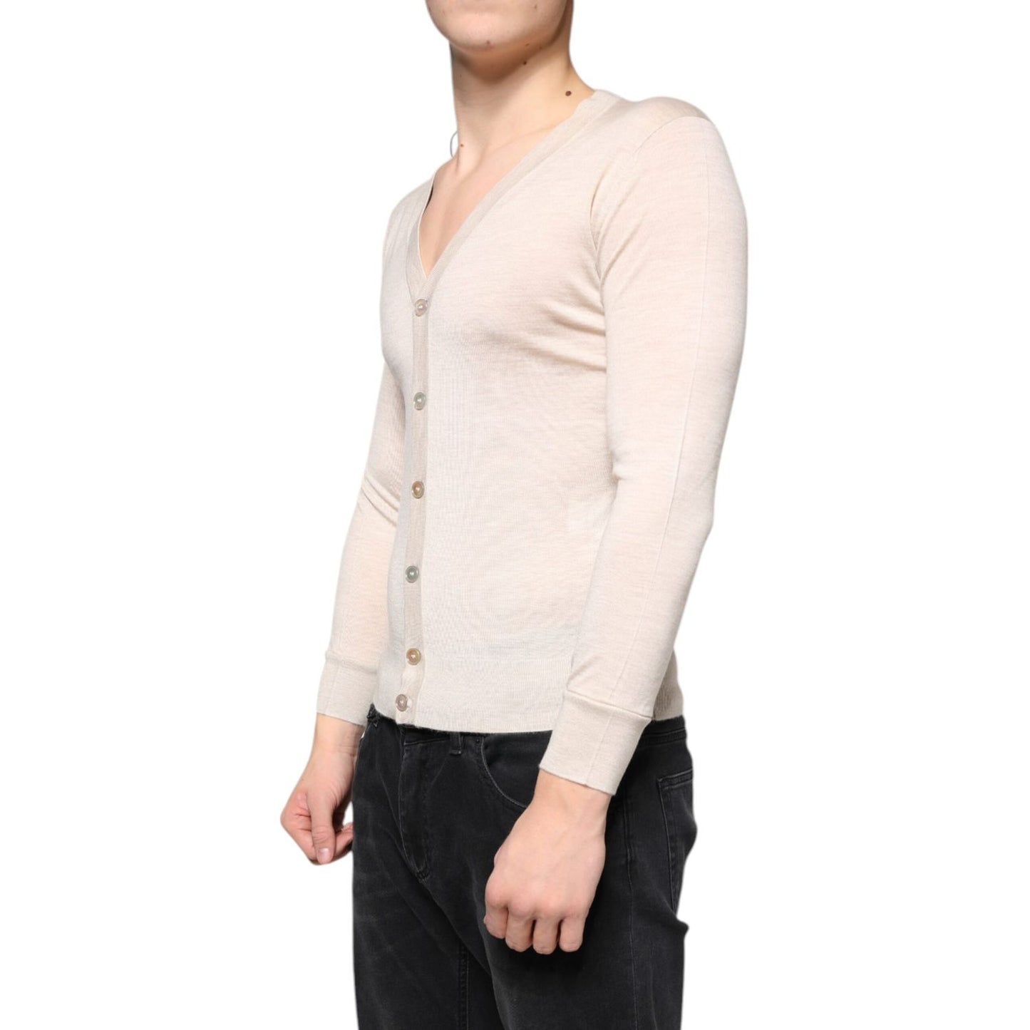 Dolce & Gabbana Beige Cashmere Button Down Cardigan Sweater Dolce & Gabbana