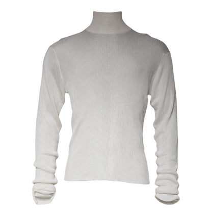 Dolce & Gabbana White Long Sleeve Turtleneck Men Pullover Sweater Dolce & Gabbana