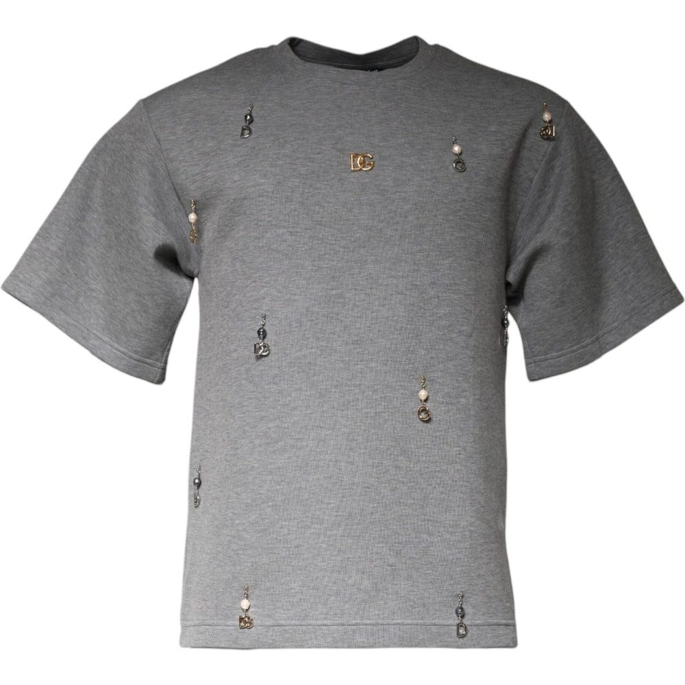 Dolce & Gabbana Gray Cotton Blend Embellished Tee T-shirt TSH87077-44