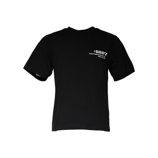 Dolce & Gabbana Black Amore Print Cotton Crew Neck T-shirt