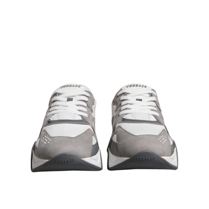 Versace Grey Leather Neoprene Chunky Low Top Squalo Sneakers Shoes