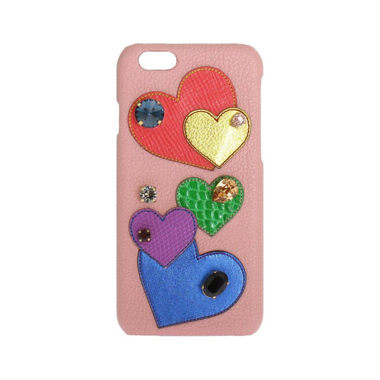 Dolce & Gabbana Pink Leather Heart Crystal Phone Case SMY208