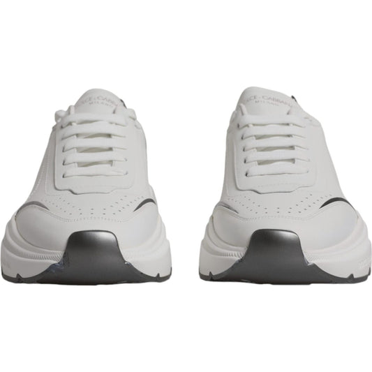 Dolce & Gabbana White Silver DAYMASTER Leather Sneakers Shoes MV6430