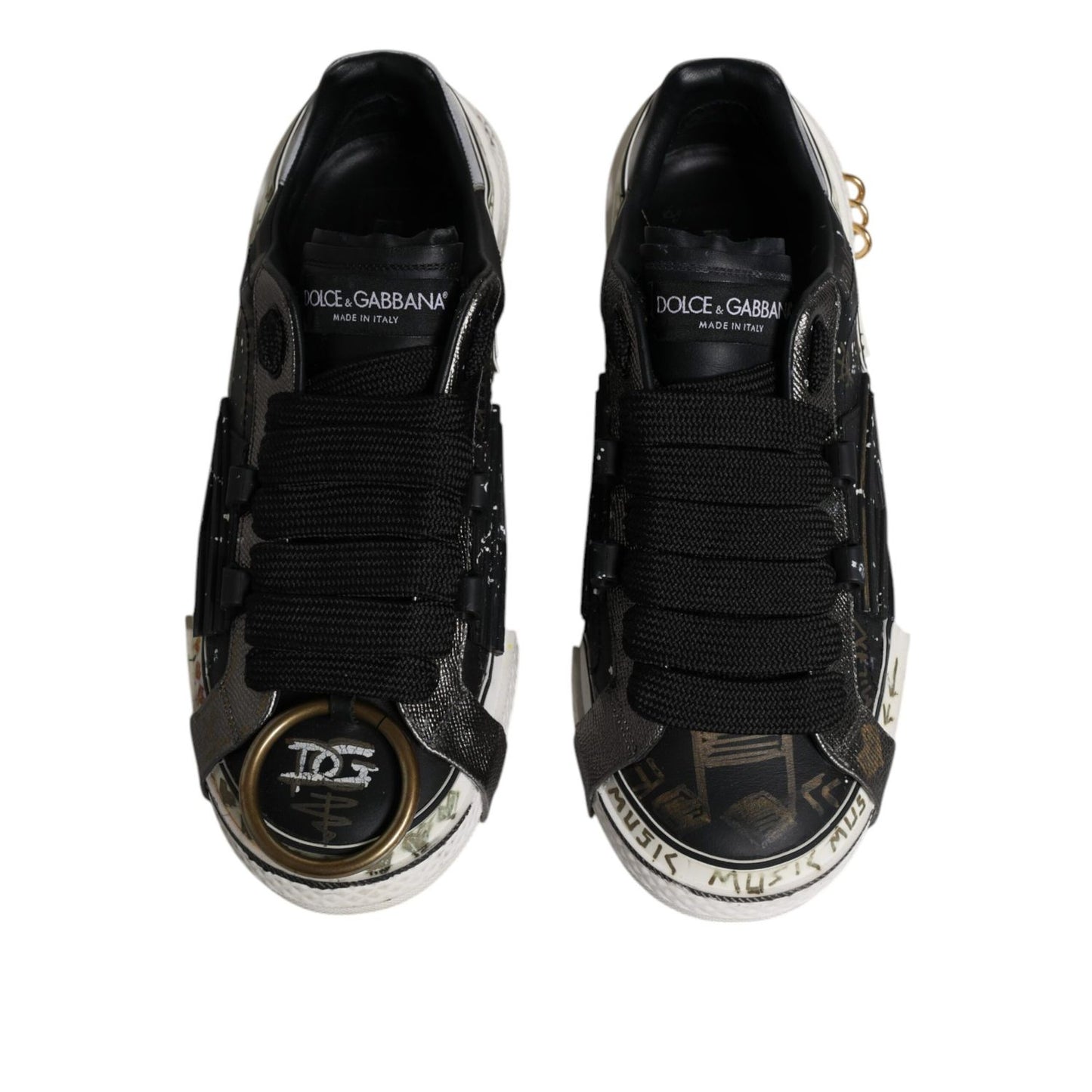 Dolce & Gabbana Black White Portofino Low Top Sneakers Shoes