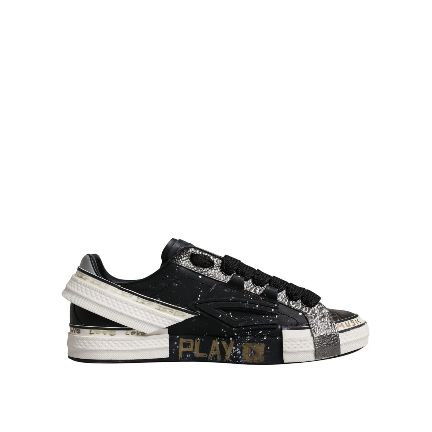 Dolce & Gabbana Black White Portofino Low Top Sneakers Shoes