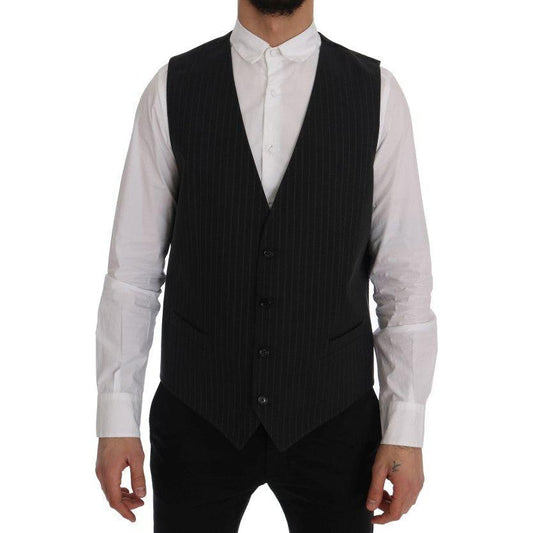 Dolce & Gabbana Gray STAFF Cotton Striped Vest
