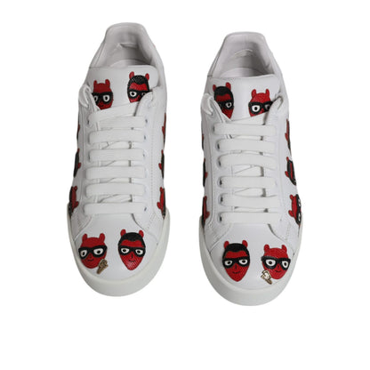 Dolce & Gabbana White Devil Face Portofino Sneakers Shoes
