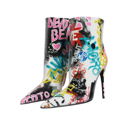 Dolce & Gabbana Multicolor Graffiti Keira Mid Calf Boots Shoes