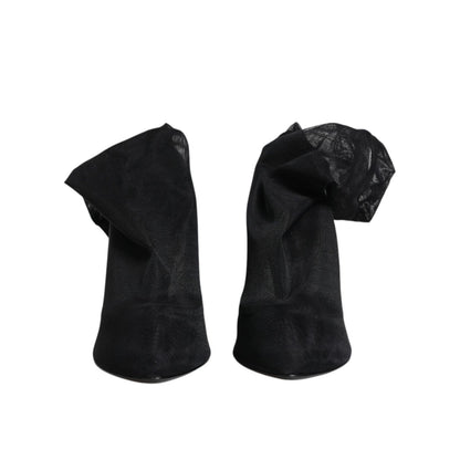 Dolce & Gabbana Black Silk Stretch Mesh Sock Boots Shoes