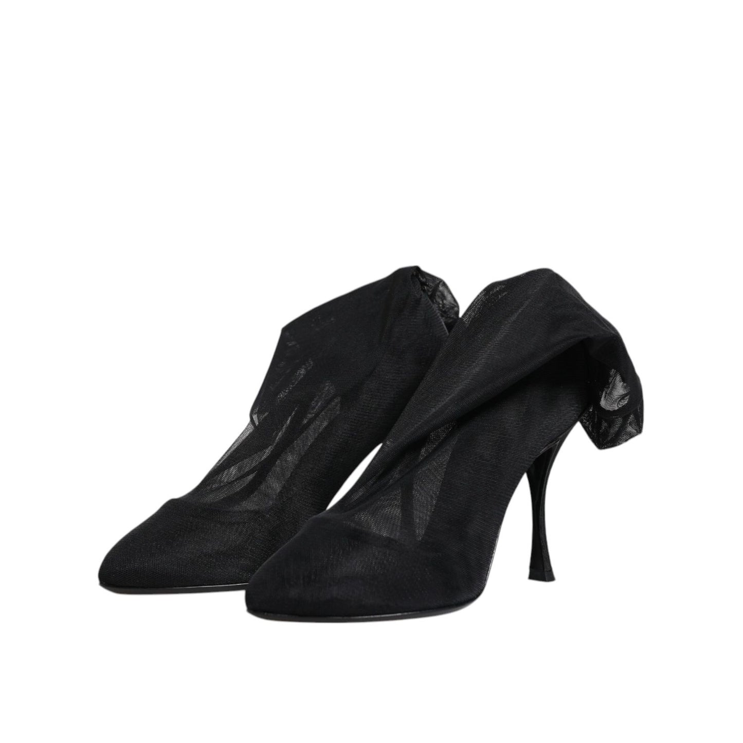 Dolce & Gabbana Black Silk Stretch Mesh Sock Boots Shoes