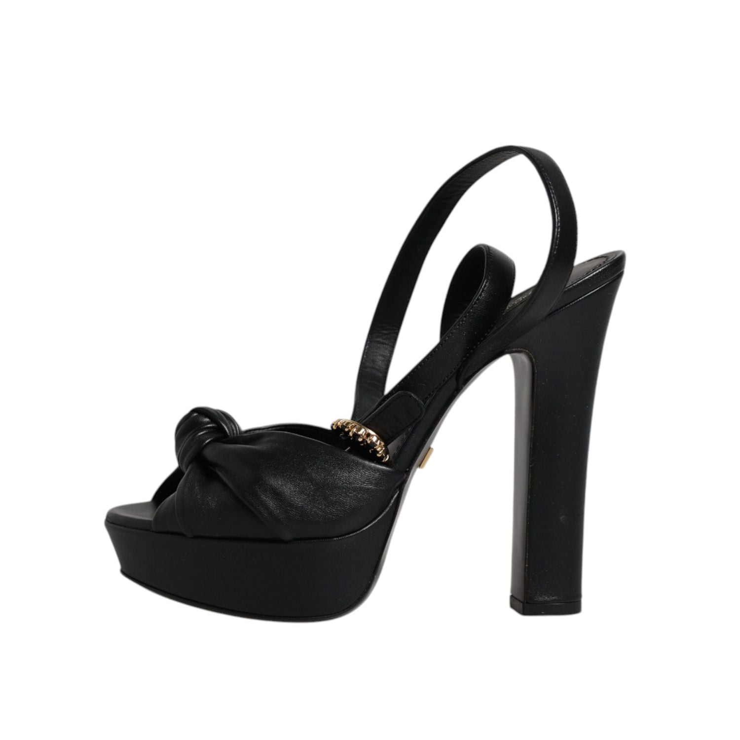 Dolce & Gabbana Black Leather Platform Heels Sandals Shoes