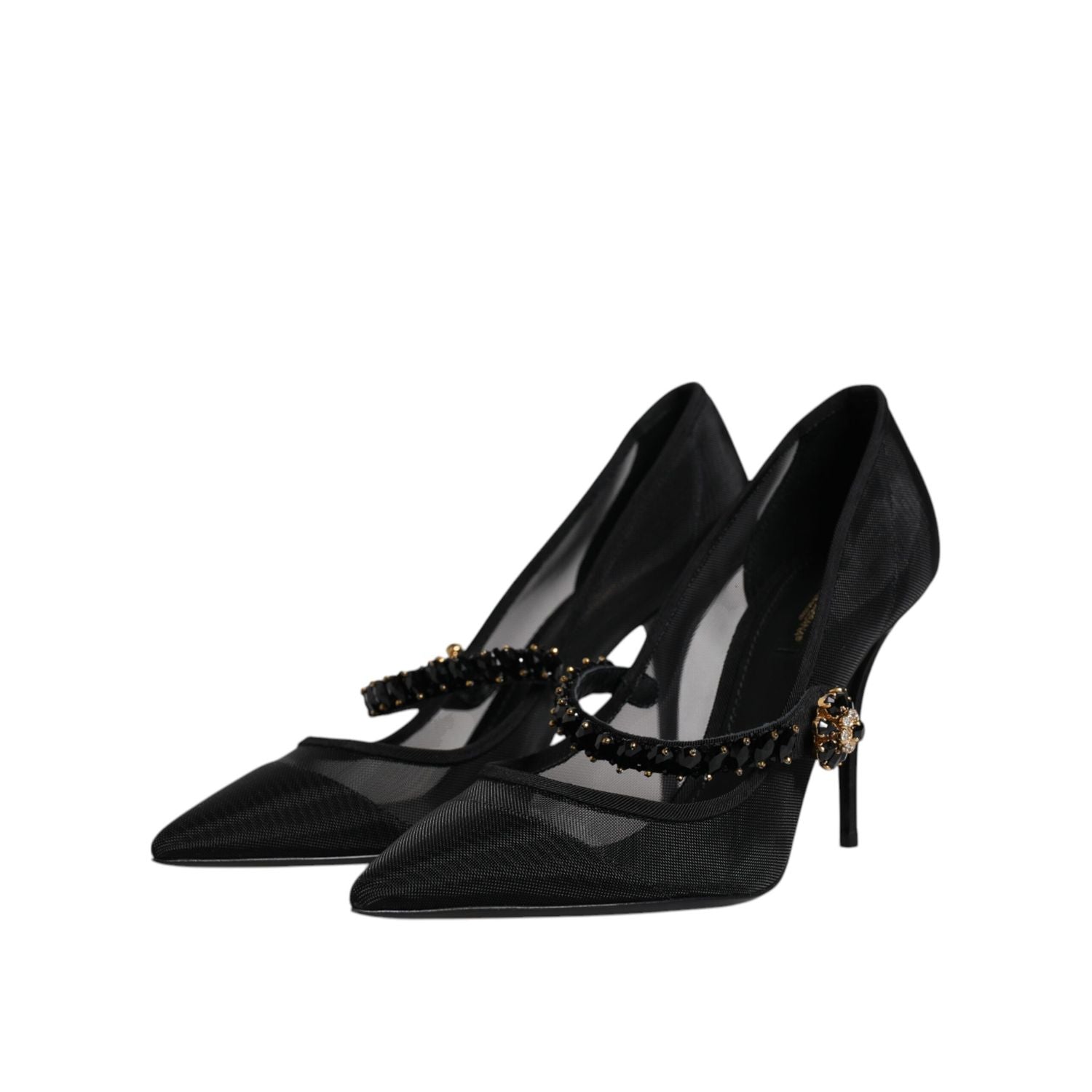 Dolce & Gabbana Black Mesh Mary Jane Crystal Heel Pump Shoes