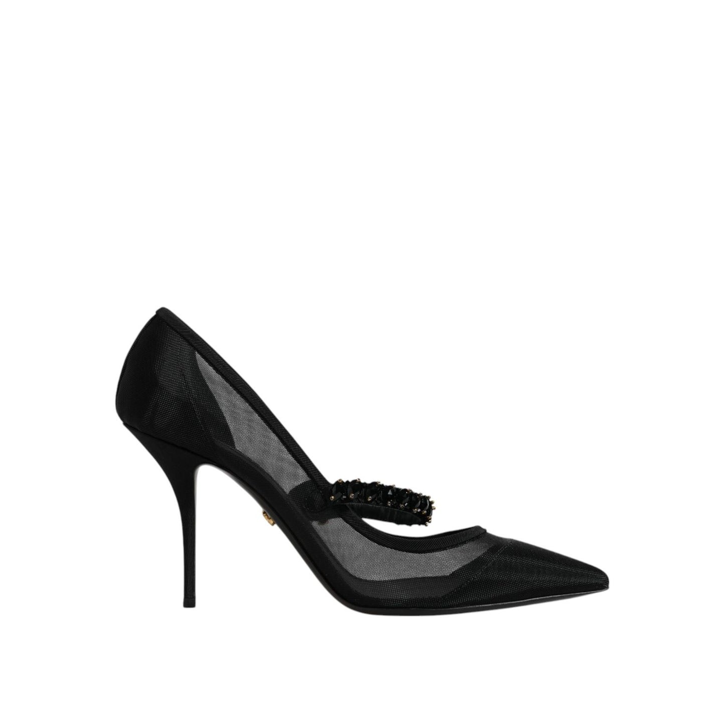 Dolce & Gabbana Black Mesh Mary Jane Crystal Heel Pump Shoes
