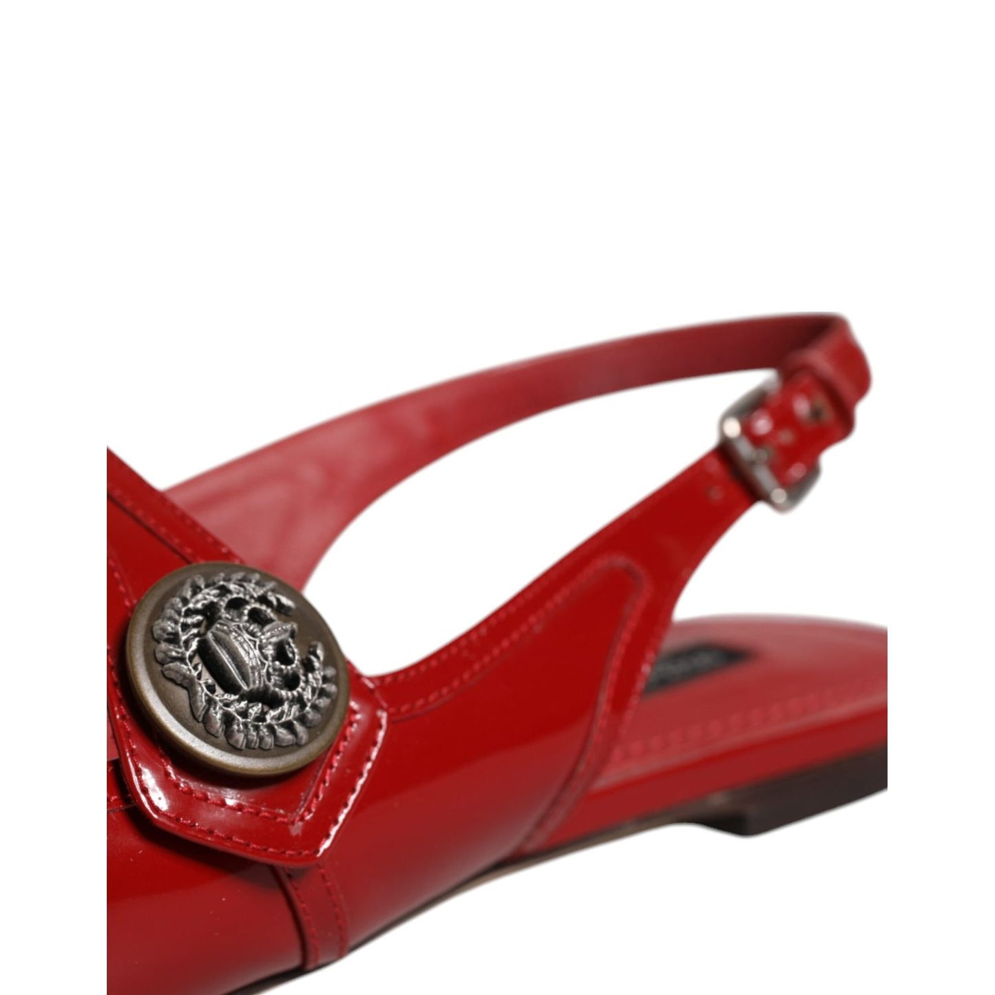 Dolce & Gabbana Red Leather Slingback Flats Sandals Shoes