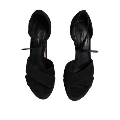 Dolce & Gabbana Black Leather Platform Heels Sandals Shoes