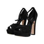 Dolce & Gabbana Black Leather Platform Heels Sandals Shoes