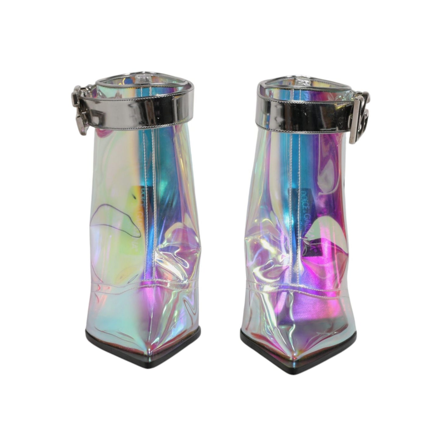 Dolce & Gabbana Shoes Silver Iridescent Pointed Short Boots Dolce & Gabbana