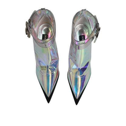 Dolce & Gabbana Shoes Silver Iridescent Pointed Short Boots Dolce & Gabbana