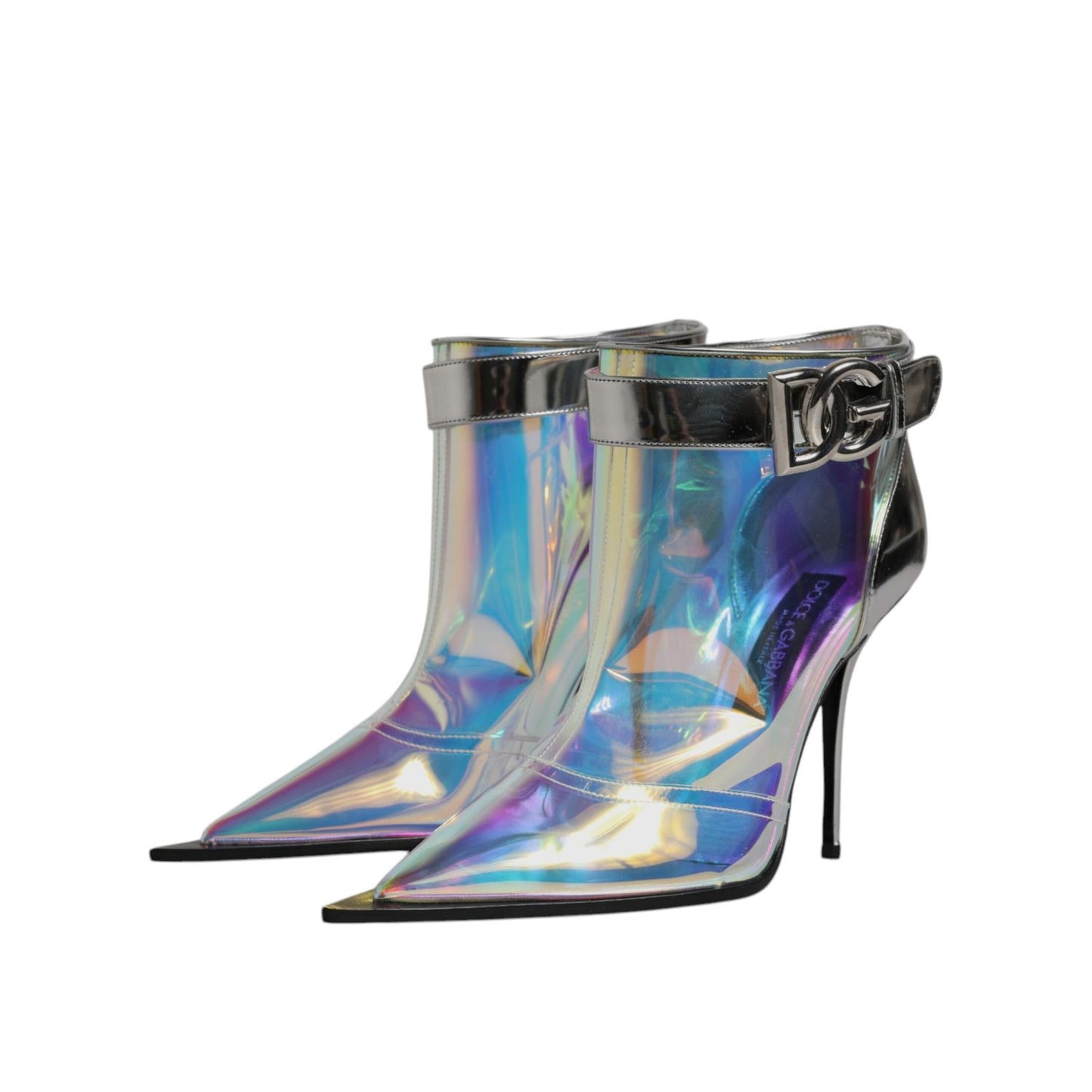 Dolce & Gabbana Shoes Silver Iridescent Pointed Short Boots Dolce & Gabbana