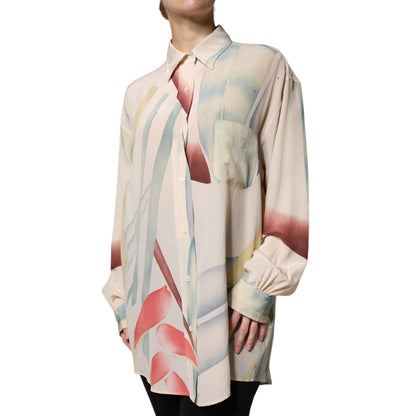 Etro Beige Printed Collared Buttoned Long Sleeves Blouse Top