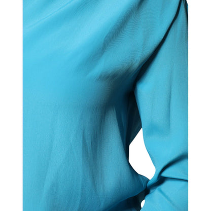 Boutique Moschino Blue Round Neckline Long Sleeves Blouse Top