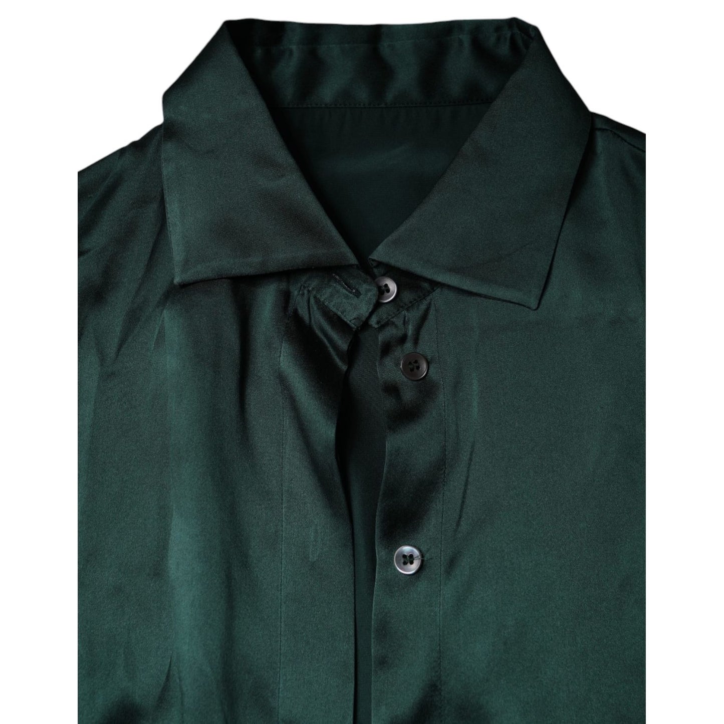 Dolce & Gabbana Dark Green Silk Button Down Long Sleeves Blouse Top Dolce & Gabbana