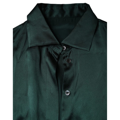 Dolce & Gabbana Dark Green Silk Button Down Long Sleeves Blouse Top Dolce & Gabbana