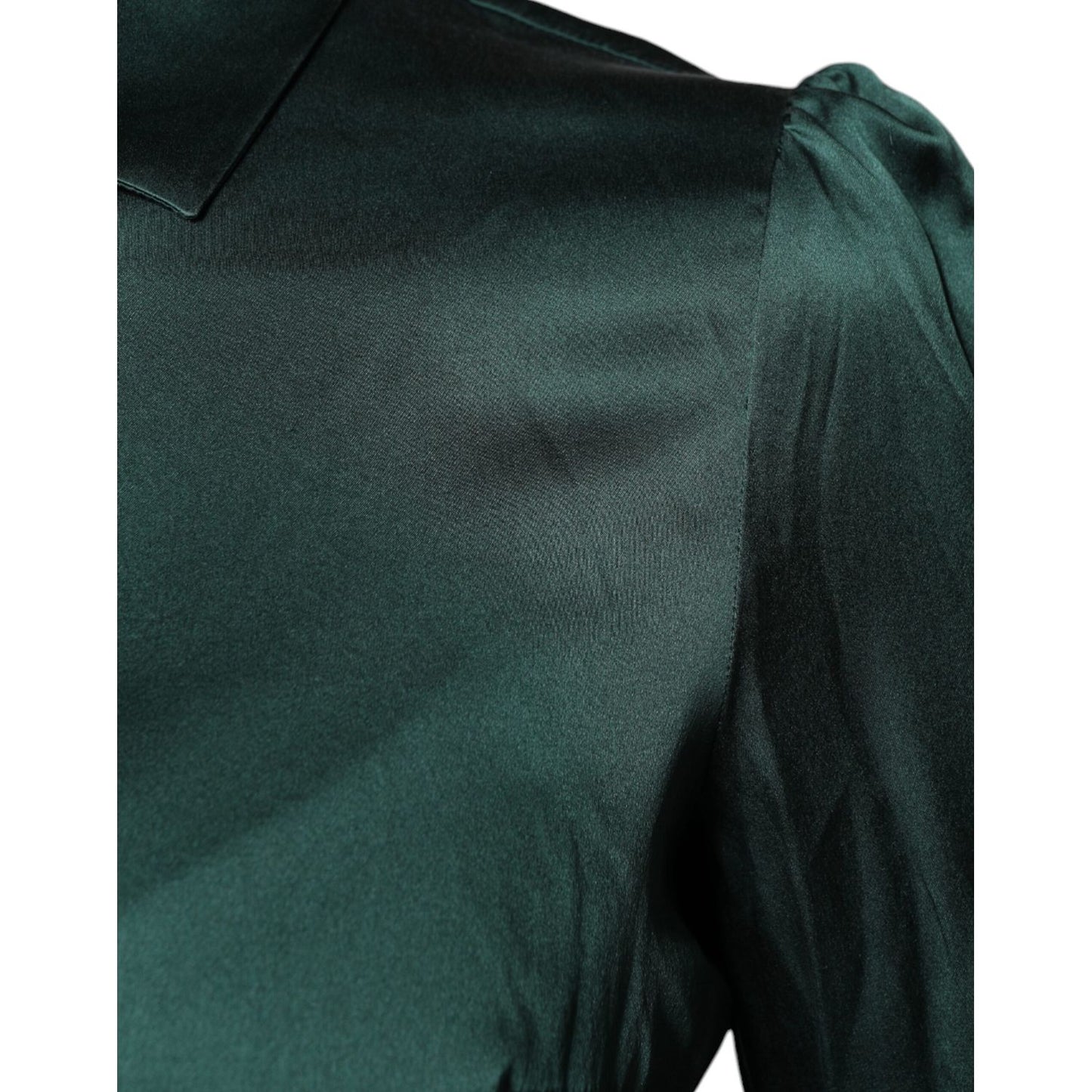 Dolce & Gabbana Dark Green Silk Button Down Long Sleeves Blouse Top Dolce & Gabbana