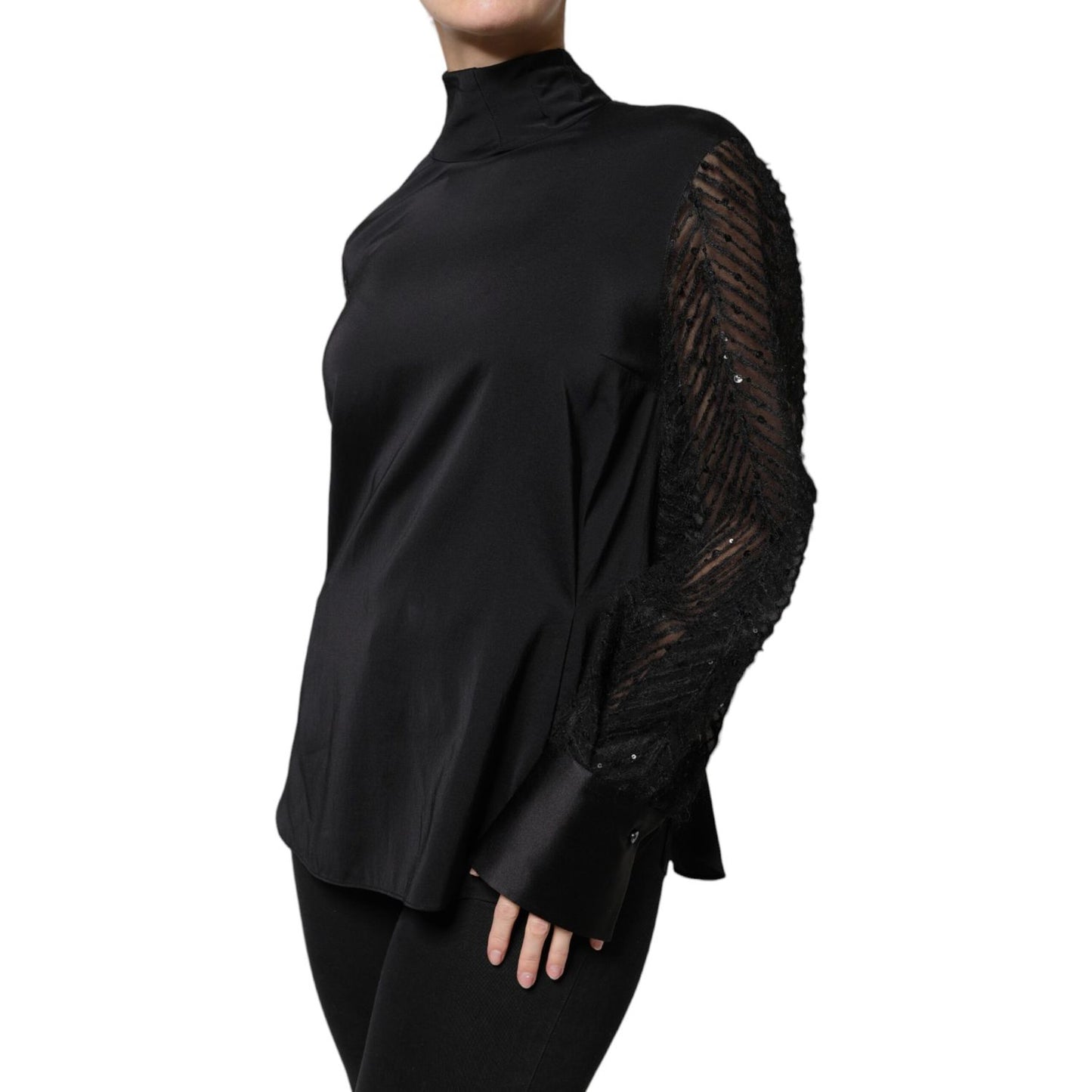 Brunello Cucinelli Black Silk Blend Long Sleeves Blouse Top