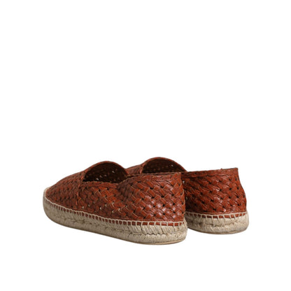 Dolce & Gabbana Maroon Woven Leather Men Espadrille Shoes