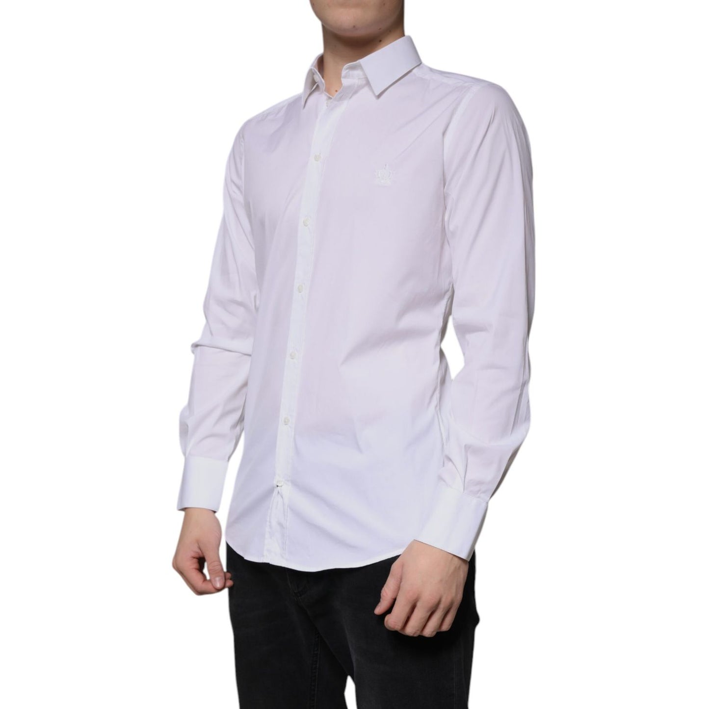 Dolce & Gabbana White Cotton Long Sleeve GOLD Dress Shirt