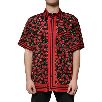 Dolce & Gabbana Black Cherry Silk Button Down Casual Shirt Dolce & Gabbana