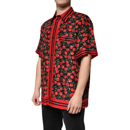 Dolce & Gabbana Black Cherry Silk Button Down Casual Shirt Dolce & Gabbana