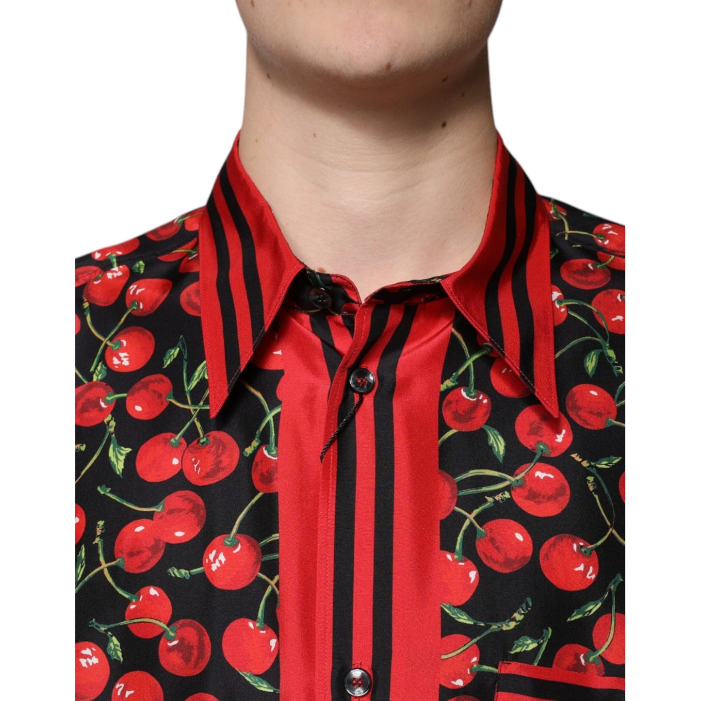 Dolce & Gabbana Black Cherry Silk Button Down Casual Shirt Dolce & Gabbana