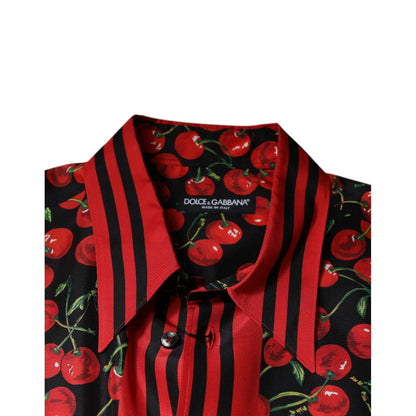 Dolce & Gabbana Black Cherry Silk Button Down Casual Shirt Dolce & Gabbana