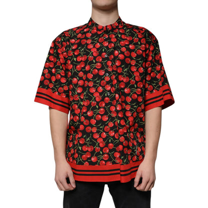 Dolce & Gabbana Black Cherry Cotton Button Down Casual Shirt Dolce & Gabbana