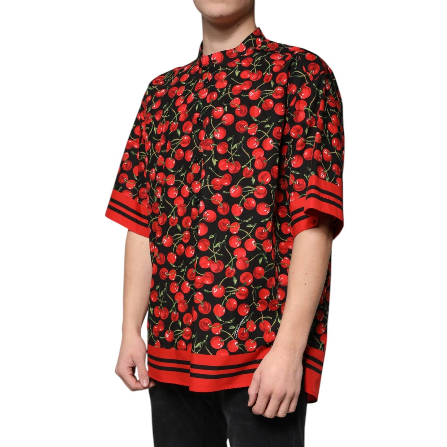 Dolce & Gabbana Black Cherry Cotton Button Down Casual Shirt Dolce & Gabbana