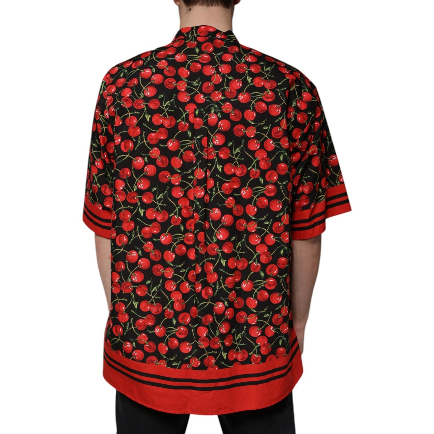 Dolce & Gabbana Black Cherry Cotton Button Down Casual Shirt Dolce & Gabbana
