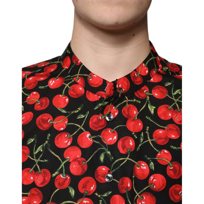 Dolce & Gabbana Black Cherry Cotton Button Down Casual Shirt Dolce & Gabbana