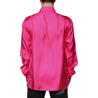 Dolce & Gabbana Pink Silk Collared Button Down Men Shirt Dolce & Gabbana