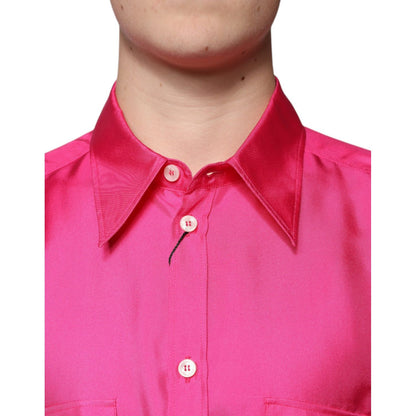 Dolce & Gabbana Pink Silk Collared Button Down Men Shirt Dolce & Gabbana